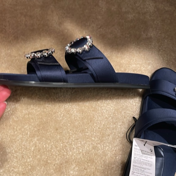 Zara NWT navy sandals with rhinestone buckle - Picture 3 of 3
